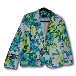 Tahari by ASL Women's Floral Blazer – Bold Blue & Green Floral Print